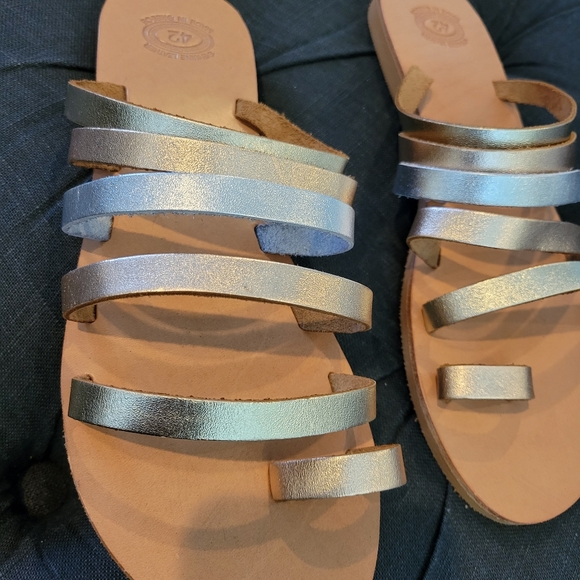 Leather Greek Sandals Tri-color Toe Loop - Picture 9 of 13